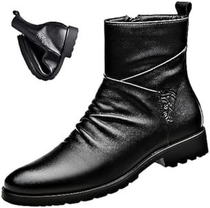 Keilinia Men's Black Leather High-top Dress Ankle Boot,2023 New Fall Winter Fashion Zip Plain Toe Business Casual Short Boots (7.5,Black,7.5)