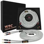 WORLDS BEST CABLES 8 Foot Ultimate - 12 AWG - Ultra-Pure OFC - Premium Audiophile HiFi Speaker Cable Pair with Eminence Gold Banana Plugs & Silver Tweed Jacket