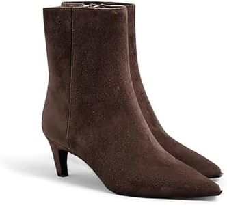 Coutgo Ankle Boots for Women Kitten Low Heel Pointed Toe Booties Side Zipper Fall Shoes, Chocolate Suede, Size 6.5