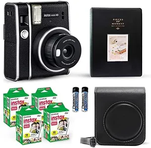 Fujifilm Instax Mini 40 Instant Camera Vintage Black. + Fujifilm Value Pack (40 Sheets) + Shutter Accessories Bundle, Includes Vintage Style Compatible Carrying Case, Black Photo Album 64 Pockets