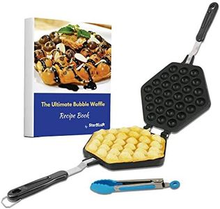 Bubble Waffle Maker Pan by StarBlue with Free Recipe ebook and Tongs - Make Crispy Hong Kong Style Egg Waffle in 5 Minutes