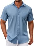 COOFANDY Lightweight Button Down Shirt Short Sleeve Work Shirts Stain Resistant Shirts for Men Slate Blue