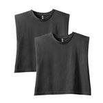 American Apparel Women's Heavyweight Cotton, Boxy, Cropped, and Garment Dyed Muscle T-Shirt, Style G307GD, 2-Pack, Faded Black (2-Pack), XX-Large