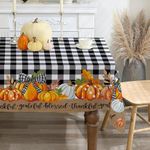 cusugbaso Thanksgiving Tablecloth 60x104 Inches Rectangle - Fall Decorations for Home - Black Plaid Pumpkins Table Cloth Harvest Fall Decor for Home, Table, Party, Kitchen