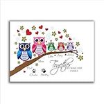 Personalised Family Tree Print. Branch With Up To 7 Owls Print. Ideal Present For Birthday, Wedding, Anniversary. Christmas Excellent for Mothers Day Gift Word Art Canvas Print Only