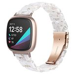 Wongeto Compatible with Fitbit Versa 3 / Versa 4 & Fitbit Sense Watch Bands Women Men,Resin Strap Replacement Wristband (Flowery White Transparent)