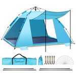 4-5 Person Instant Pop Up Automatic Beach Tent, Extra Large Portable Ventilated Automatic Beach Sun Shelter Tent, UPF 50+ Easy Setup Beach Tent for Picnic,Beach,Garden(Blue)