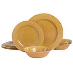 Gibson Studio Line by Laurie Gates 12 Piece Mauna Melamine Dinnerware (Set of 4), Golden Yellow