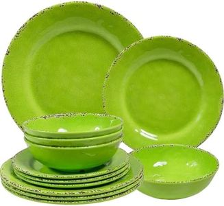 ZAROCRUS 12 pcs Melamine Dinnerware Sets,Service for 4,Nonbreakable BPA Free Dishes Set with Plates and Bowls Sets for Everyday Use and Patio, RVs and Camping, Dishwasher Safe,Green