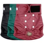 Grecle 3 Pack Female Dog Diapers - Reusable Diapers for Doggie in Heat - Highly Absorbent Dog Diapers Female for Pet Incontinence with Adjustable Snaps (Red,Grreen,Black, XL)
