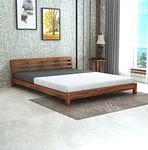 Ganpati Arts Sheesham Wood Low Height Queen Size Bed Without Storage for Bedroom Living Room Wooden Double Bed Palang (Natural Finish)