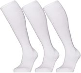 GRAPMKTG 3 Pack Softball Soccer Baseball Socks for Youth Men and Women Football Knee High Socks for Kids Adult Tube Socks for Boys Girls White Large