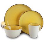 Elama Round Stoneware Luxurious Mellow Dinnerware Dish Set, 16 Piece, Bright Yellow and White