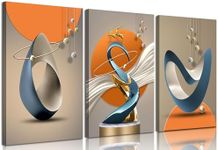 3 Pcs Modern Abstract Canvas Wall art Golden Deer Luxury Foil Lines Paintings Pictures Wall Decoration White Blue orange color Grey posters Prints for Living Room Bedroom Office Home Decoration