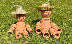 ReliaBrand Handcrafted Terracotta Pot Men Little & Large Set Of 2 Charming Decor Garden Set Weather Resistant Bill and Ben Style Garden Ornament for Indoor and Outdoor Use Garden Ornaments Outdoor