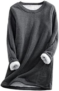 Yeokou Women Warm Sherpa Lined Fleece Crewneck Sport Sweatshirt Pullover Loungewear, Grey, X-Large