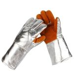 HANMECH® Premium Aluminized Leather Hand Gloves, High Temperature Heat & Fire Resistant Safety Gloves for Welding, Metal Handling & Industrial Use, 14″, 1 Pair