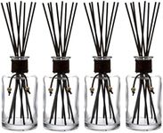 Whole HOUSEWARES | Diffuser with Sticks Set of 4 7.5 oz | Empty Refillable Glass Aromatherapy Diffuser Bottles with Leather Cord and 32pcs Black Fiber Sticks | Reed Diffuser Bottle for Essential Oils