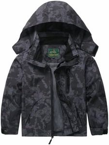 GIISAM Boys Rain Jacket, Girls Raincoat Waterproof Lightweight Windbreaker Coats for Kids (Football Black,14-16)