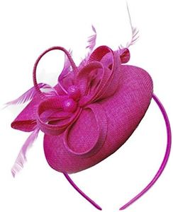 Caprilite Bead Round Pillbox Loop Sinamay Headband Fascinator for Women Wedding Ascot Races, Fuchsia Hot Pink, 1 count (Pack of 1)