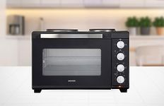 Daewoo SDA1610 Mini Countertop Electric Cooker, 42 Litre Oven And Grill With Hot Plates, 90-230° Adjustable Heat Settings, 90 Minute Timer And Indicator Light. Accessories Included