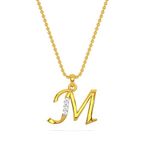 KISNA Real Diamond Alphabet M 14KT Yellow Gold Initial Pendant for Woman