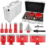 Diamond Core Drill Bit Set - FOCSTOL 12pcs Diamond Hole Saw Kit for Porcelain Tile Ceramic Marble Granite (6/6/8/20/35/50/75/100mm+20mm Finger Milling Bit+50mm Beveling Chamfer Bit+Hex+SDS)