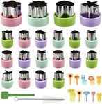BVOPLME Vegetable Fruit Cutters Shapes Set, Stainless Steel Mini Cookie Cutters 16 Pcs, Cute Cartoon Animals Fruit Picks Forks 10 Pcs, Sandwich Cutter for Kids Bento Box Baking