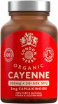 Organic Cayenne Pepper Capsules 500mg | 2mg Capsaicinoids Including Capsaicin | 120 Vegan Capsules with Zero Fillers or Synthetic Ingredients - 100% Pure & Natural Cayenne Powder