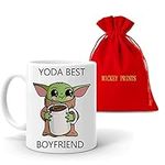 mickey prints Boyfriend or Husband Gift Baby Yoda Best Boyfriend Coffee Mug Funny Gift Free Pouch