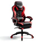 POWERSTONE Gaming Chair Video Game Chair with Footrest and Lumbar Support Racing Style PU Leather Computer Chair Ergonomic Adjustable Swivel Task Chair Red