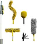 DOCA Cleaning Kit and Window Washing Kit with 5-12 Ft Telescoping Extension Pole (18+ Ft Reach, Window Squeegee Tool & Microfiber Duster for High Ceilings