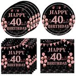 40 Pcs 40th Birthday Decorations for Women-Forty Year Old Birthday Rose Gold Pink Birthday Supplies Plates and Napkins-Vintage 1984 Aged Birthday Table Disposable Tableware for gifts girl women