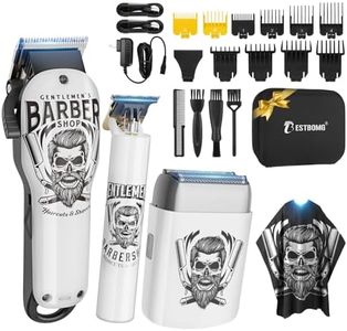 BESTBOMG Tondeuse Cheveux Hommes Professionnelle, Tondeuse Barbe Sans Fil Rasoir Electriques, Rechargeable Tondeuse Finition Precision Kit avec 10 Peigne de Guidage et Cape de Barbier (White)