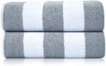 SweetNeedle Beach Towels for Adults Pack of 2 - Silver-White Cabana Striped Classic - 100% Cotton Terry Ringspun Pool Towel, Quick Dry, Super Absorbent Swimming large towel, 100x150 cm