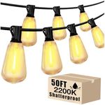 DAYBETTER Outdoor String Lights 50FT Waterproof LED Edison Outside Lights, 2200K 17 Shatterproof ST38 Bulbs, Hanging Umbrella Lights for Garden Camping Patio Porch Backyard Deck Balcony