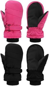 SATINIOR 2 Pairs Kids Snow Mittens Waterproof Winter Ski Gloves Warm Thicken Snow Gloves for Girls Boys (Rose Red, Black, 8-12 Years)