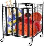 YES4ALL Rolling Ball Cart Storage with Lockable Wheels Volleyball Basketball Holder, Toy Balls Bin, Garage Cage, Storage Racks, Sports Equipment Organizer, Ball Rack for Outdoor Indoor Use