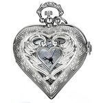 JewelryWe Vintage Silver Tone Heart Locket Style Pendant Pocket Watch Necklace for Girls Lady Women, 30 inch Chain