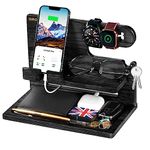 Gifts for Men - Phone Docking Station, Happy Birthday Presents for Him, Best Gifts for Dad, New Dad, Daddy, Wooden Bedside Organiser for Grandad, Uncle, Brother, Black