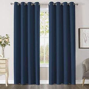 CUCRAF Blackout Curtains Noise Reducing Eyelet Blackout Curtains for Bedroom - W55 x L69 inch Navy Blue, Set of 2