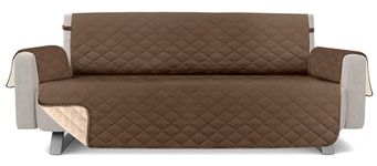 Utopia Bedding Reversible 4 Seater Sofa Couch Cover, Water Resistant Slipcover Furniture Protector with Foam Sticks and Elastic Straps for Kids Dogs Pets (4 Seater, Brown/Beige)