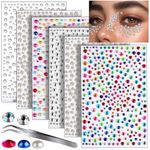 MAYCREATE® Face Rhinestone Stickers, 6 Sheets Pearl Nail Stickers for Women, Stone Stickers for Craft DIY, Glitter Face Gems Hair Stickers for Hair Decoration for Makeup, Nail Art Kit, Scrapbooking