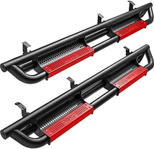 OEDRO 6 inch Running Boards Compatible with 2007-2021 Toyota Tundra Double Cab(2 Half-Size Rear Doors), Truck Side Steps w/Paintable Plates, Textured Nerf Bar, Black & Red