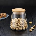 lizepto Glass Jar with Bamboo Lid, Glass Food Storage Jar with Airtight Lid, Glass Food Storage Container with Bamboo Lid, Glass Pantry Jars, Glass Canisters with Lids (950ml, Honey, Set Of 2)