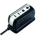 Masterplug Heavy Duty Four Socket Surge Protected Extension Lead with 2 USB Ports, 1 Metre, Black