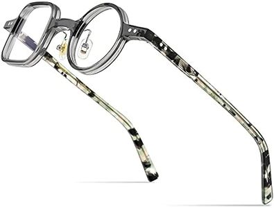 HEPIDEM Acetate Glasses Frame Men,Left Square Right Round Vintage Retro Optical Eyeglasses, 9155 Transparent Grey