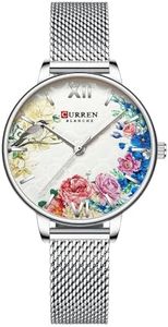 RNONDRY Unique Silver Watches for Women Dainty Bird & Flower Womens Watches Large Face Ladies Wrist Watch Mesh Band