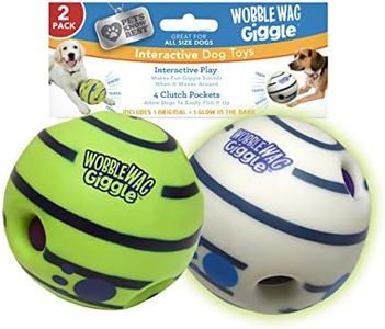 Wobble Wag Giggle Ball 2 Pack- Interactive Dog Toy, Fun Giggle Sounds When Rolled or Shaken, Pets Know Best- 1 Original & 1 Glow in The Dark Ball