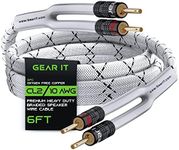 GearIT 10AWG Speaker Cable Wire with Gold-Plated Banana Tip Plugs (6 Feet) in-Wall CL2 Rated, Heavy Duty Braided, 99.9% Oxygen-Free Copper (OFC) - White, 6ft